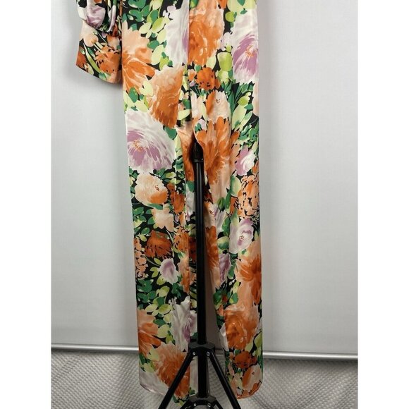 Lulu’s Lovin' It Orange Multi Floral Print Satin One-Shoulder Jumpsuit Size S - Picture 8 of 16